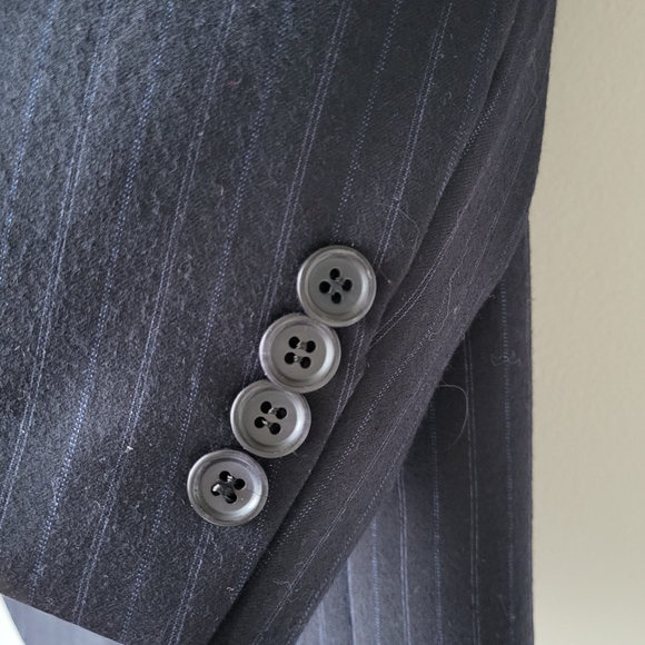 J.P Tilford Samuelsohn Harry Rosen wool navy blue pinstripes blazer Sz 46-40R - Picture 8 of 12